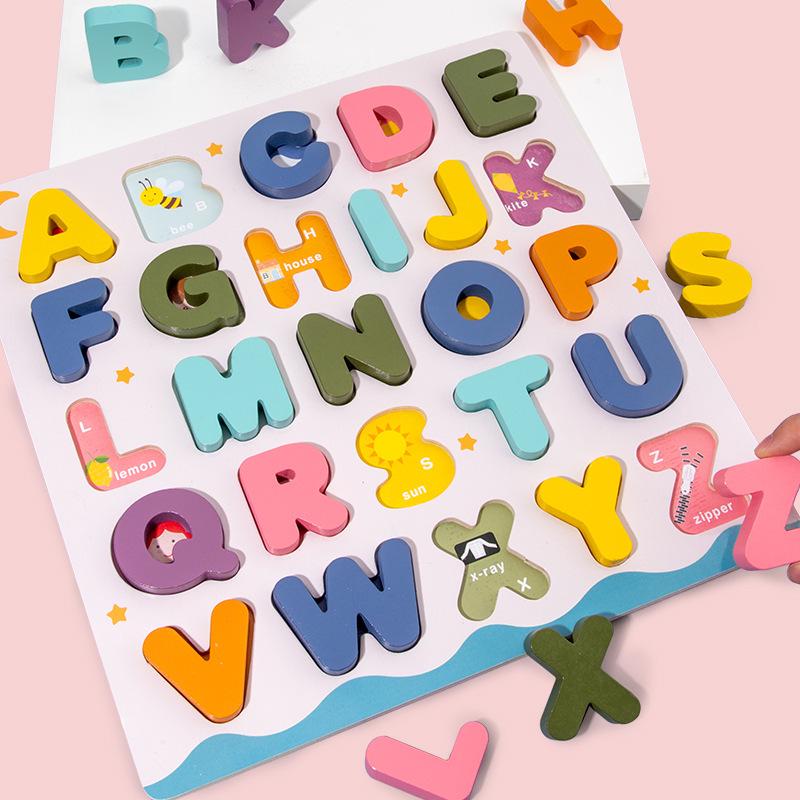 Macaron Color Wooden Alphabet & Number Puzzle for Children's Early Education, Ages 3-6