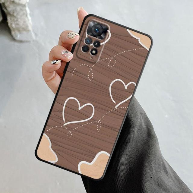 Fashion Brown Love Wood Grain Texture Case For Xiaomi Redmi Note 11t 11s 11 10 8 Pro 9 9s 9t 8t For Mi 10 8 9a 9c 10c 12c K60