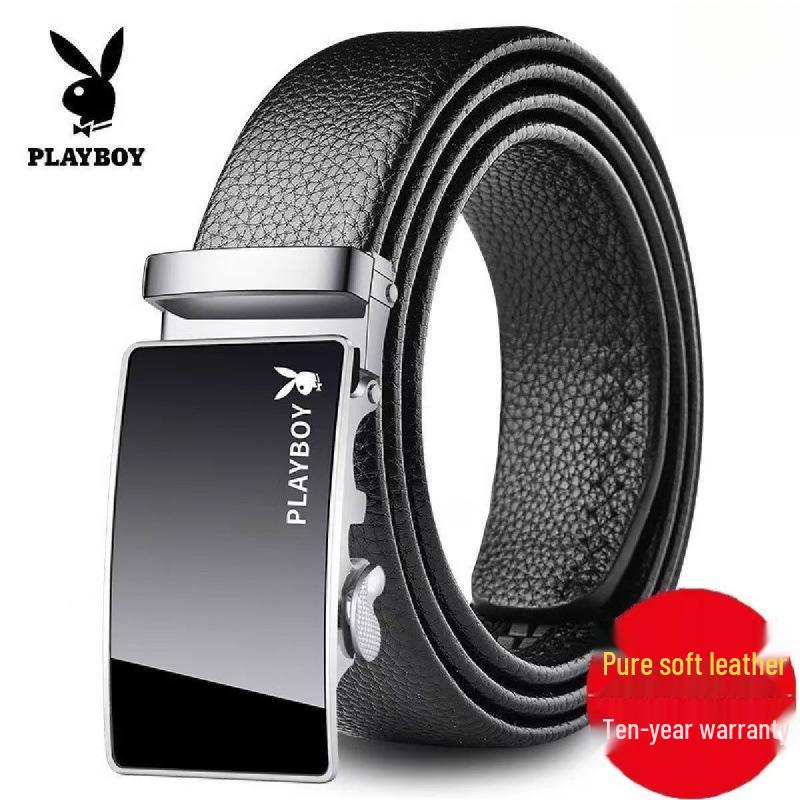 Playboy Men's Genuine Leather Automatic Buckle Belt - Business & Casual Fashion