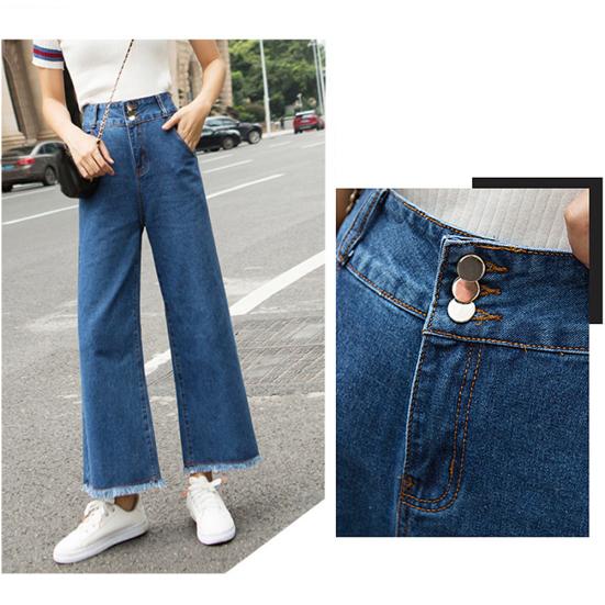 Casual Women High Waist Straight Wide Leg Loose Denim Pants Jeans Ninth Trousers