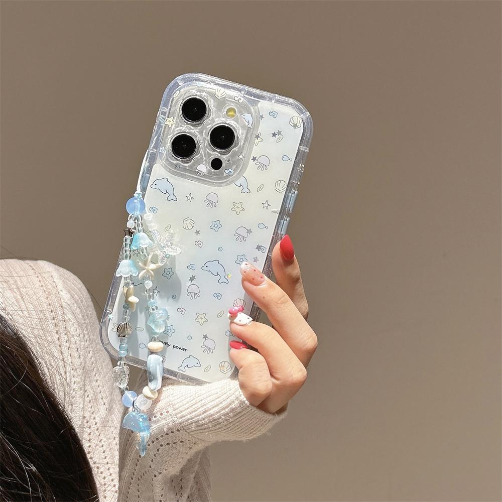 Cute Ocean Dolphin Phone Case for iPhone 13 14 15 16 Pro Max Fundas with Charm INS Korean Luxury Glitter Stylish Protective Cove