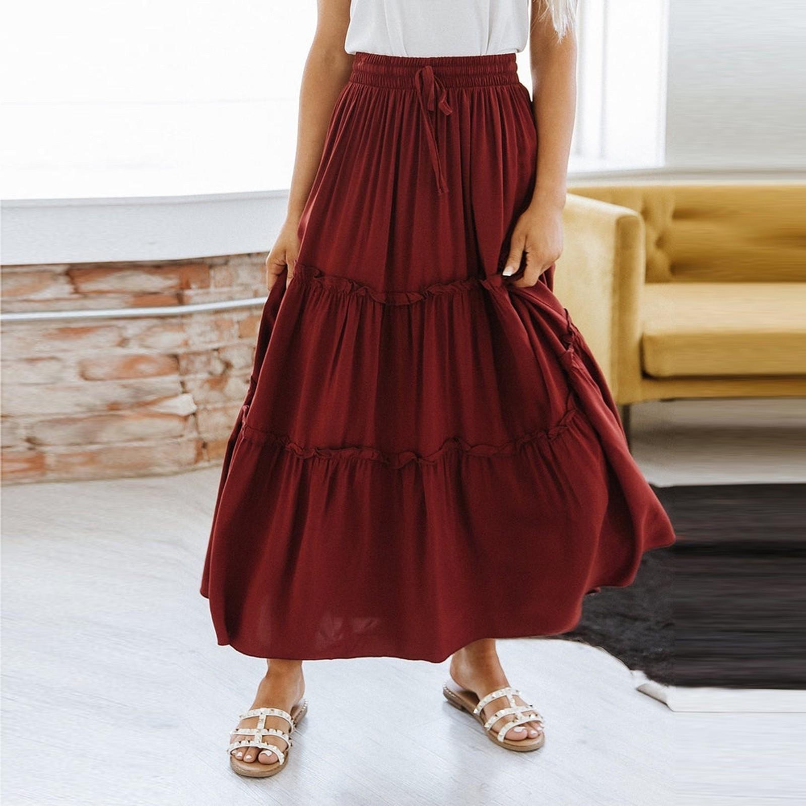 

Женская модная однотонная эластичная повседневная юбка в стиле пэчворк с высокой талией XL винный