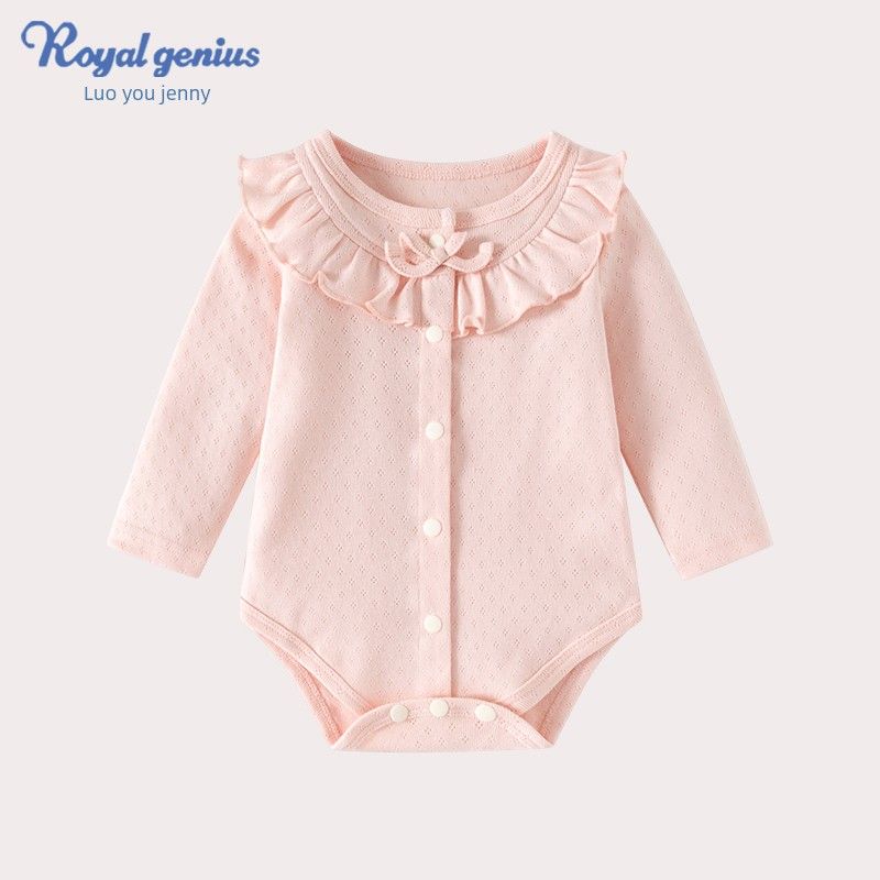 

New Stylish Autumn Jacquard Pure Cotton Baby Romper Versatile for Young Girls Sweet and Cute Baby Clothes Pink 59
