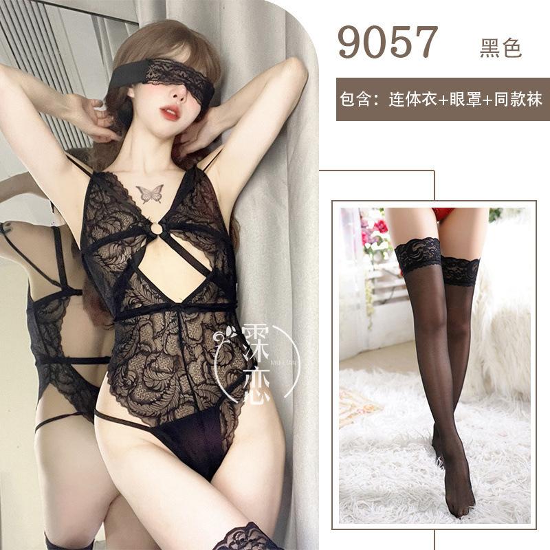 Sexy Erotic Underwear Transparent Hollow Lace One-piece Erotic Clothes for Women Without Small Breasts Showing Big Hot Temptation