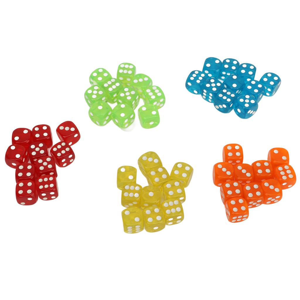 50Pcs 6 Sided Game Dice Set Round Corner Translucent Dice for Board Games Math Games