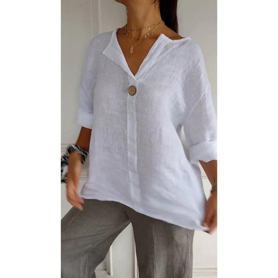 YYFS Damenmode, lässig, Sommer, Frühling, einfarbig, 1/2-Ärmel, V-Ausschnitt, Blusen und Hemden