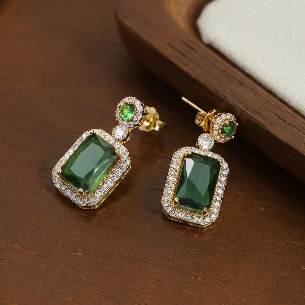 Women's Japanese-Korean Style Zircon Emerald Jewelry Set: Necklace, Ring, Earring, and Elegant Clavicle Chain