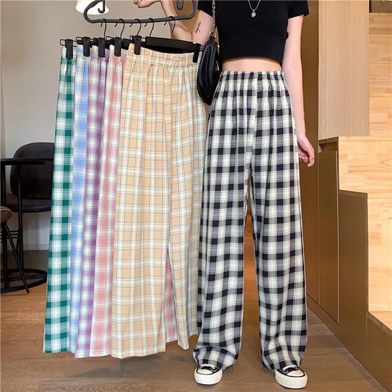 Spring/Summer 2025 Women's Checkered Loose Slimming Wide-Leg Pants - Korean Style Trend