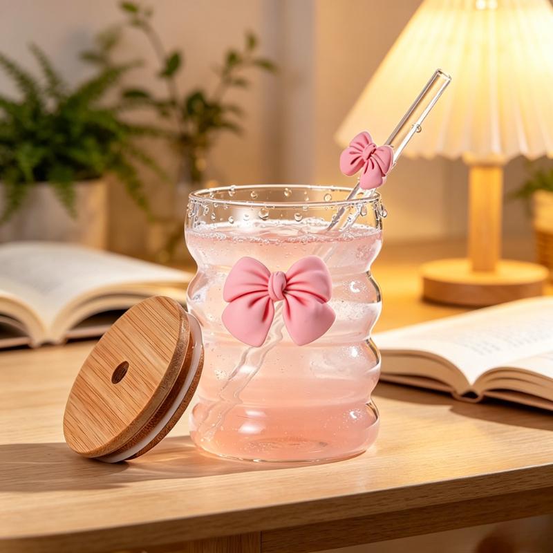 1PCS Glass Cup with Lid and Straw,300ML Butterfly Glass Cup for Caterpillar Cup Creative Glass Cup for Coffee Tea and Ice Cream 300ML