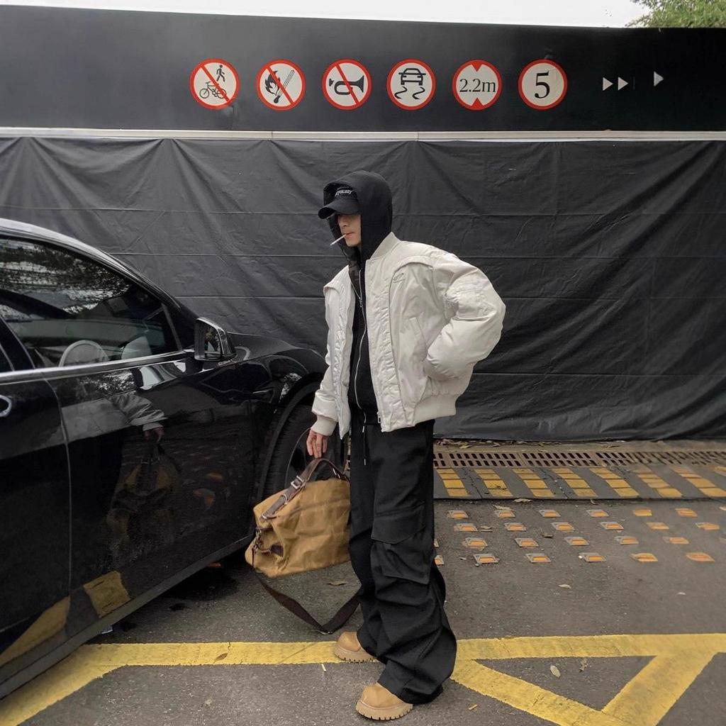 Men's Trendy Deconstructed Curved Design Winter Cotton Motorcycle Jacket