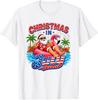 Christmas In July Santa Flamingo Summer Graphic T-Shirt