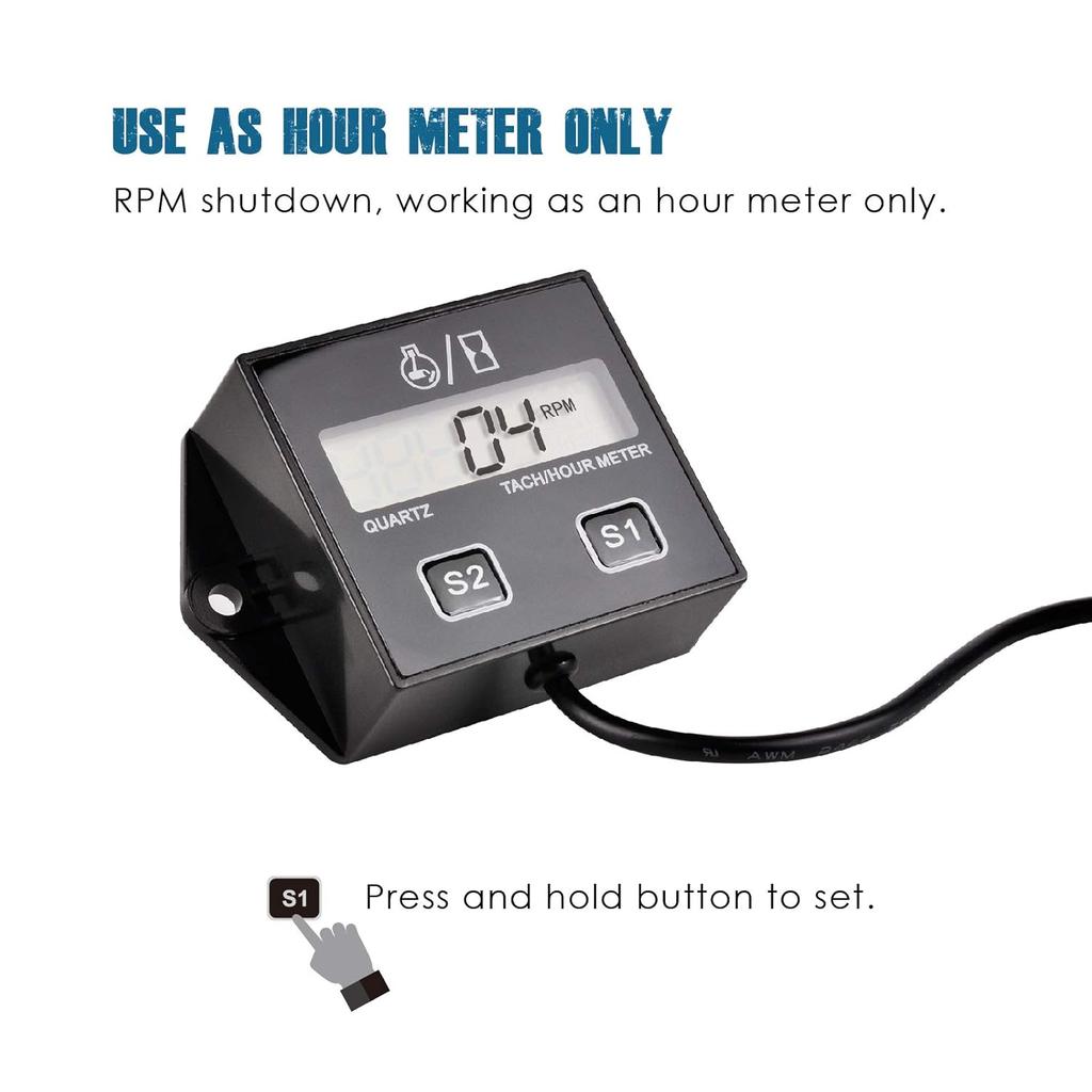 Runleader Digital Hour Meter Tachometer, Maintenance Reminder, Battery Replaceable, Automatically shutdown, Use for ZTR Lawn Mower Tractor Generator