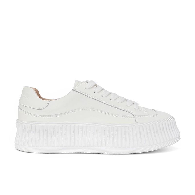 [] Interclass Exercise Field~ Lace-up Leather Round Head Thick Sole Heightening Casual Little White Shoes Women's Board Shoes