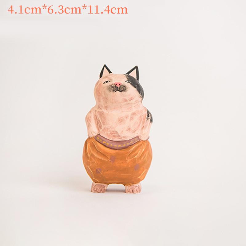 Handmade Cute Cat Wood Carving Ornaments,Painted Wooden Cat Figurines,Wood Cute Cat Desktop Decoration,Lucky Cat Sculpture