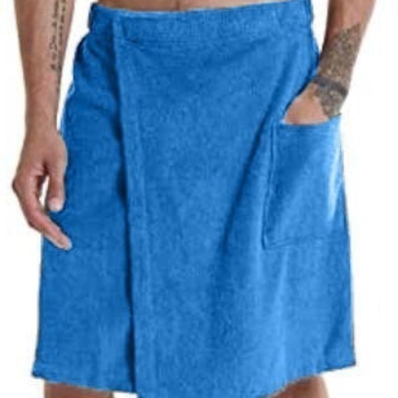 Men's Solid Color Wearable Bath Towel Bath House Shower Room Bathrobe with Pocket Bath Towel Soft Comfortable Beach Towel