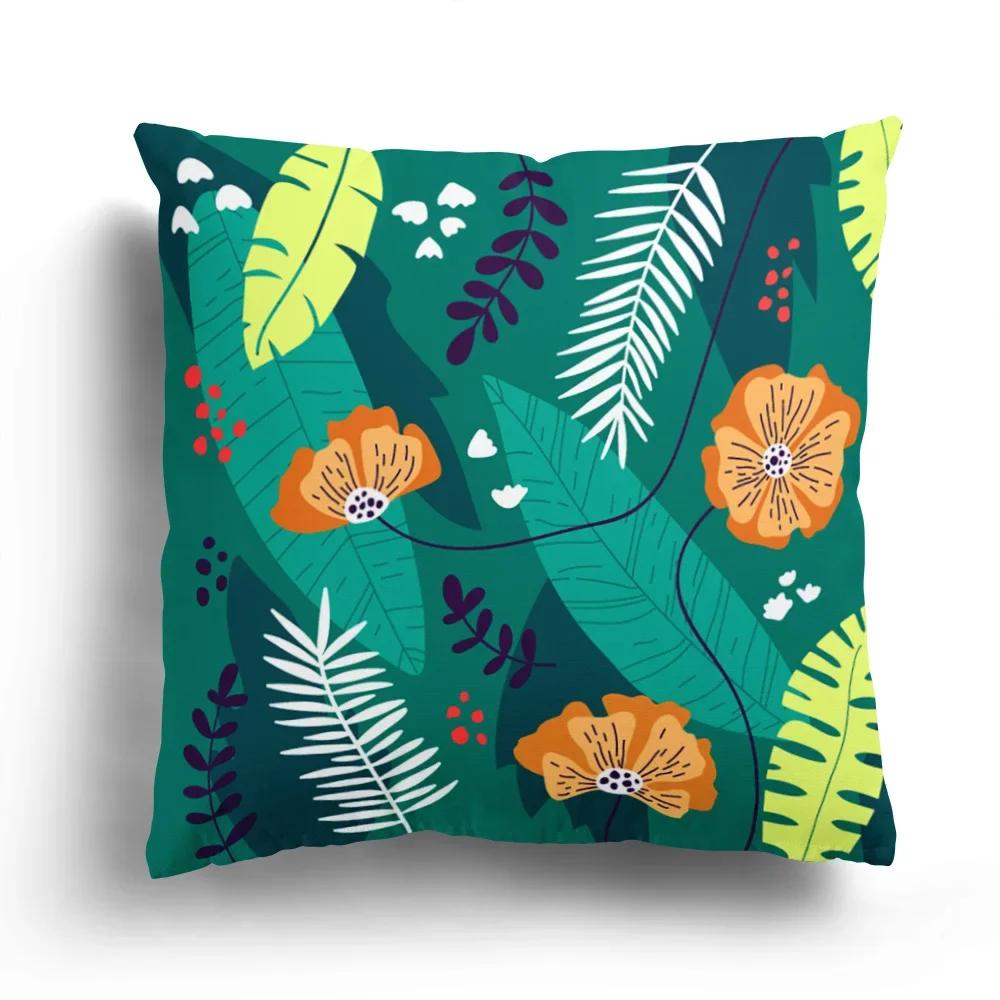 Home Decor Colorful Floral And Leaf Patterned Pillow Covers Pattern Cushion Cover Suitable For Sofa Bedroom Car Pillow Cover