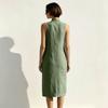 Sleeveless Loose Fit Summer Dress Midi Length Button Front Stand Collar Casual Lightweight Dress for Women
