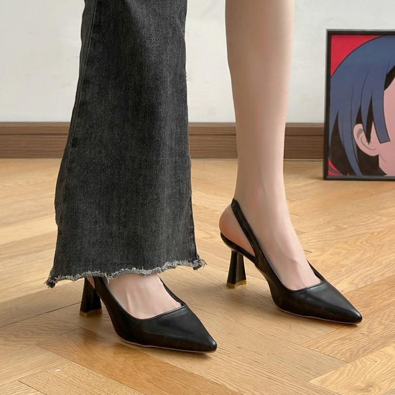 Baotou dos vide sandales talons hauts femmes talon épais printemps nouvelles chaussures simples bout pointu chaussures de travail noires talons hauts