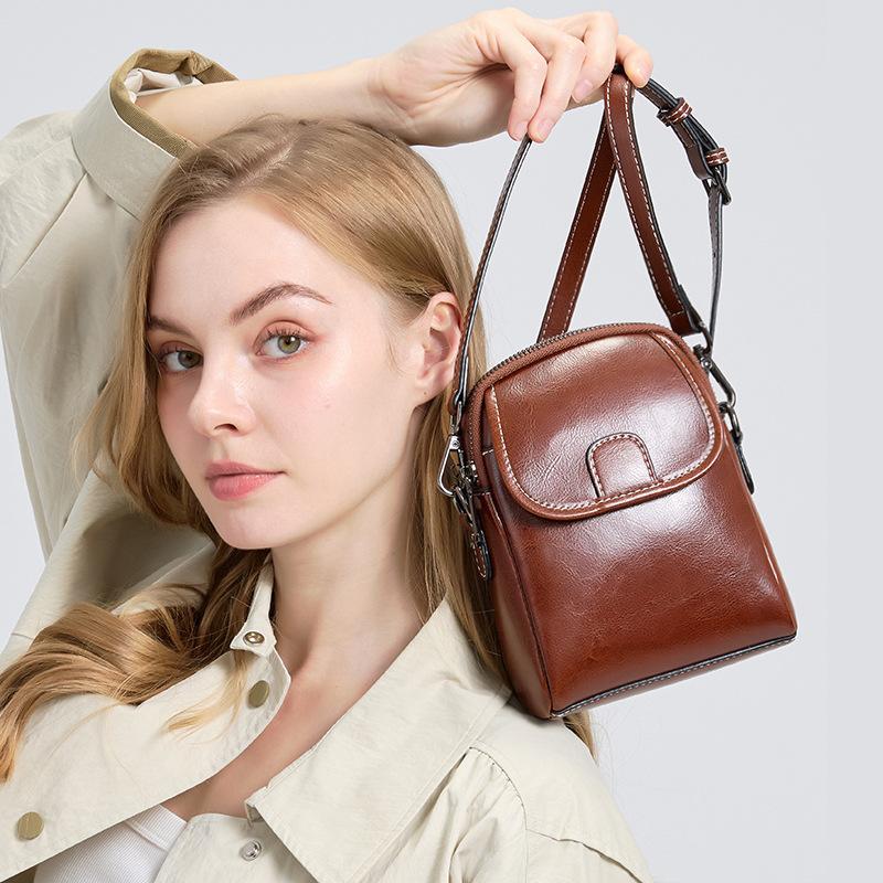 Women's Premium Waxed Leather Crossbody Bag - Lightweight Versatile Phe Pouch Shoulder Purse for Daily Use, Shopping & Travel