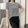 Crew Neck Knitted Striped Short-sleeved Summer New Age-reducing Meat Cover Loose Versatile Half-sleeved Bottoming Shirt Top