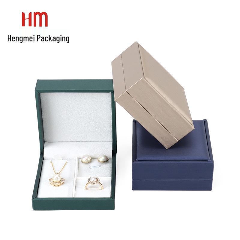 Exquisite Brushed Leather Right-Angle Jewelry Box - Small Three-Piece Set for Earrings, Rings, and Necklaces