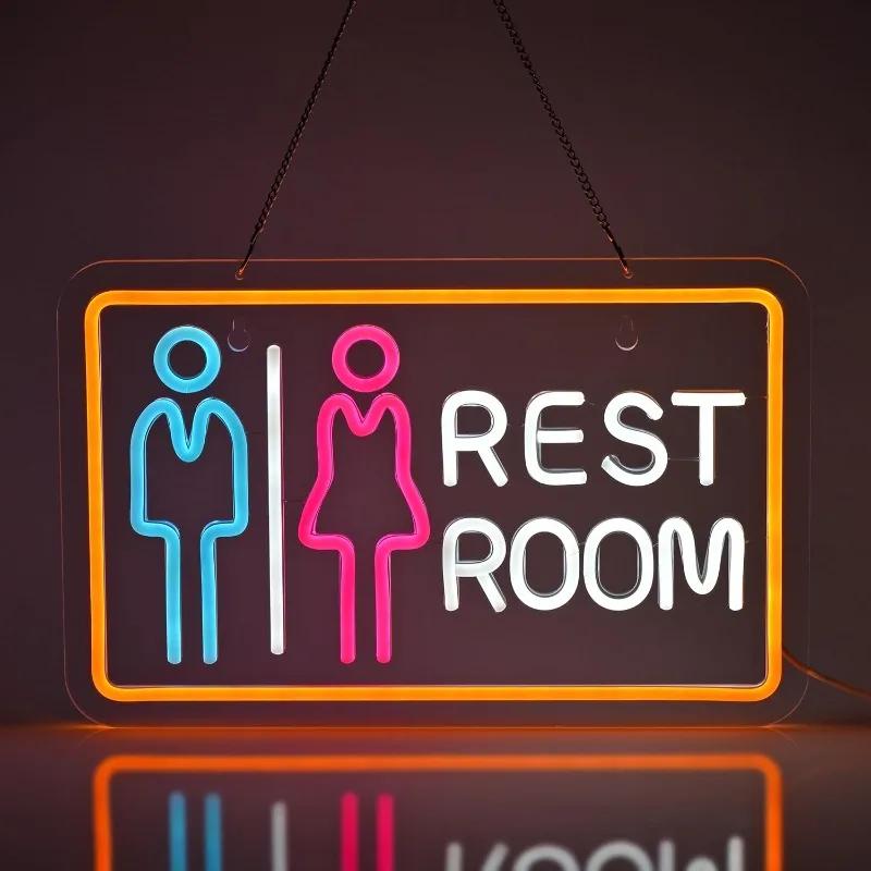 Bathroom Neon Light Wall Decoration Suitable for Home Bar Shop Hotel Mall Supermarket Bathroom Washroom, USB Powered Dimmable