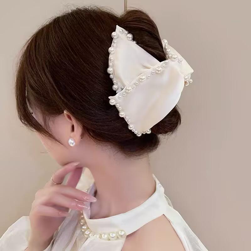 Elegant Retro Satin Bow Hair Clip for Women - Perfect for Low Ponytails and Head Ornaments