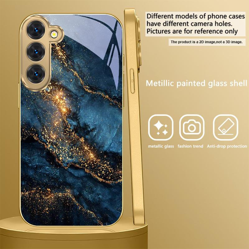 Golden Lines and Spots For Samsung Galaxy S26 S20 FE S21 S22 S23 Plus S24 Ultra S25 Ultra S21 S25+ S22FE Golden Glass Phone Case