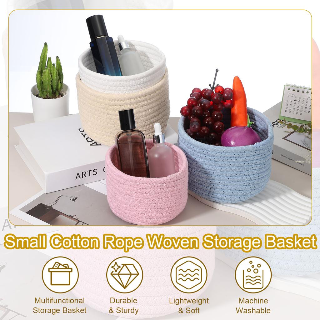 Uxcell Small Cotton Rope Woven Storage Basket Shelf Closet Storage Gift Woven Basket Cute Nursery Box Bin Decor Organization Bin