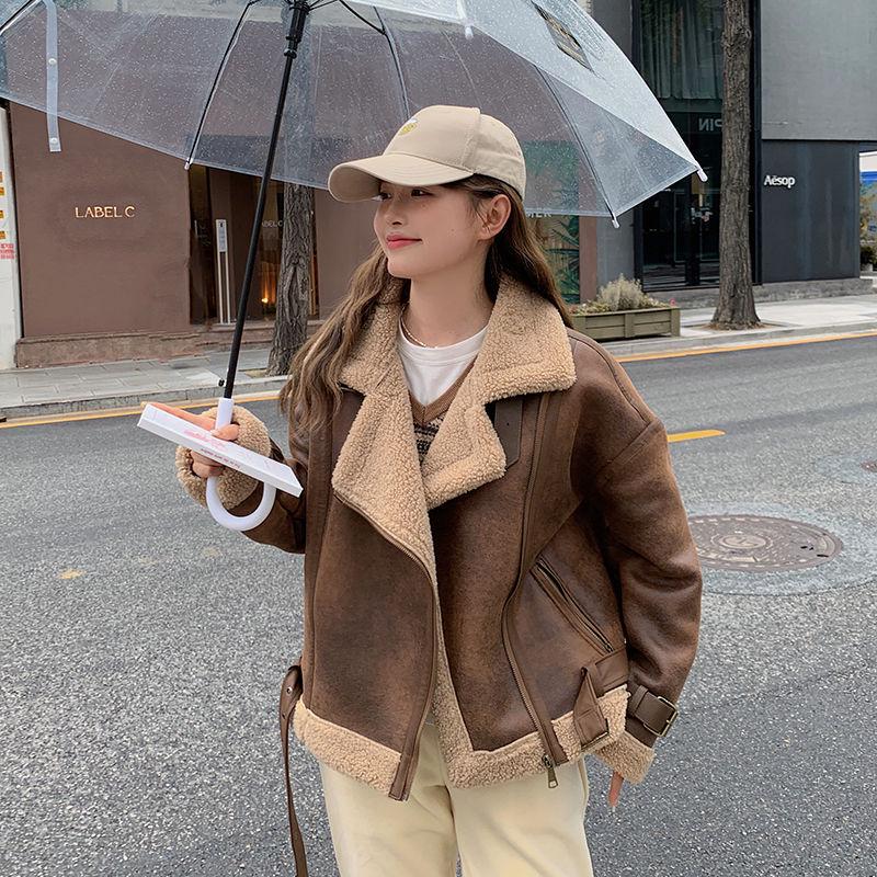 Women's Faux Suede Shearling Motorcycle Jacket 2025: Winter Fleece-Lined, Thick Style