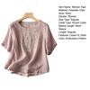 Women Tops Round Neck Short Sleeve Embroidery Bamboo Pattern Tee Shirt Solid Color Loose