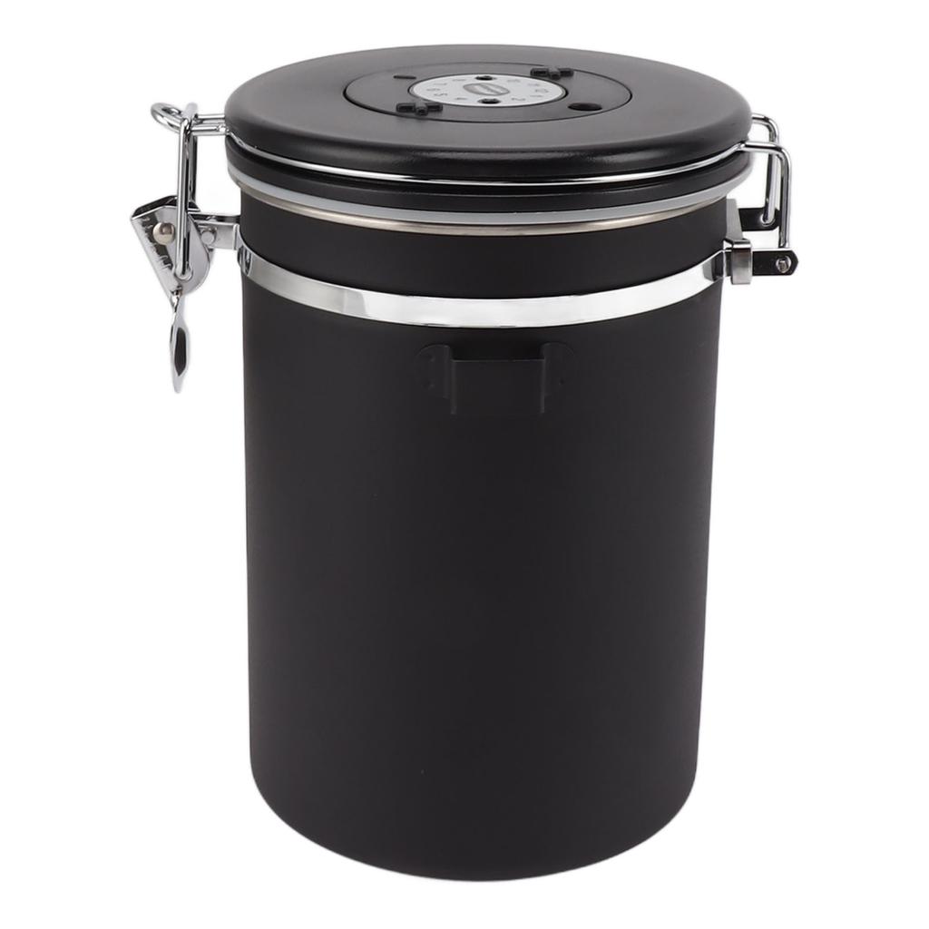 1.8L Coffee Sealed Container Stainless Steel Coffee Bean Storage Container with Spoon Black