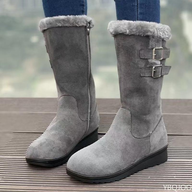 Women's new Fashionable versatile Suede Mid-calf Boot Plush Warm Snow Boots Women Winter comfortable Cotton Boots Platform shoes