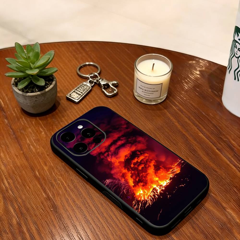 Lava Eruption  Phone Case For iPhone 17,16,15,14,13,12,11 Plus,Pro Max,XS,Soft Silicone Black Cover