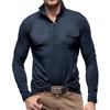 Mens Lapel Neck Business Polo Shirt Casual Long Sleeve Tee Tops Sport T Shirts