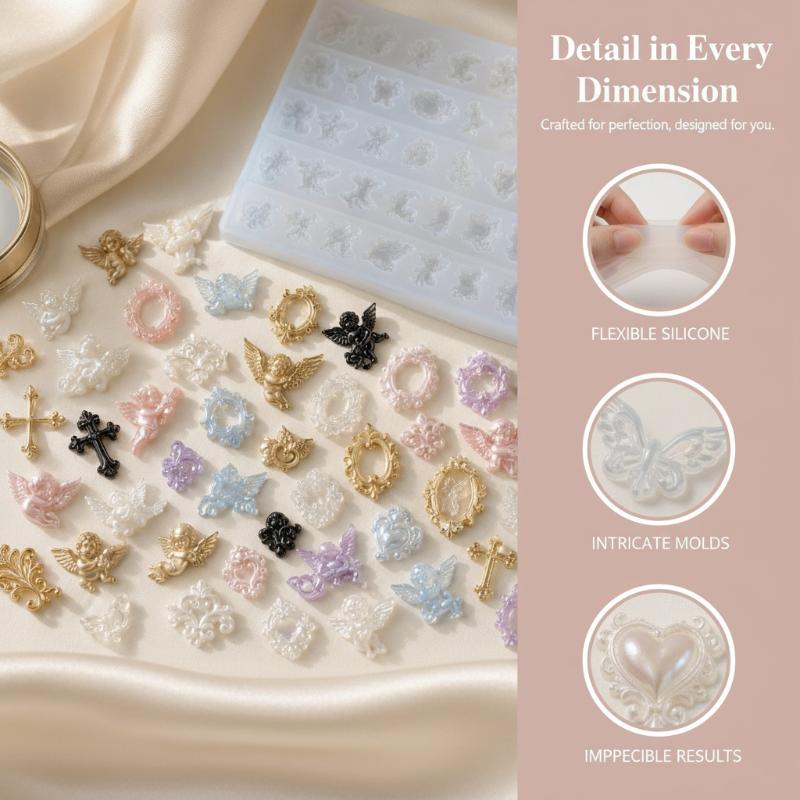 Silicone Nail Art Charm Mold Washable Reusable Angel Heart Fruit Patterns for DIY Manicure Gift for Nail Lovers