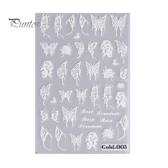 Embossed Nails Art Stickers Creative Engraved White Butterfly Pattern Manicure Decals Exquisite DIY Nail Design Adhesive Decoration Stickers Nail
