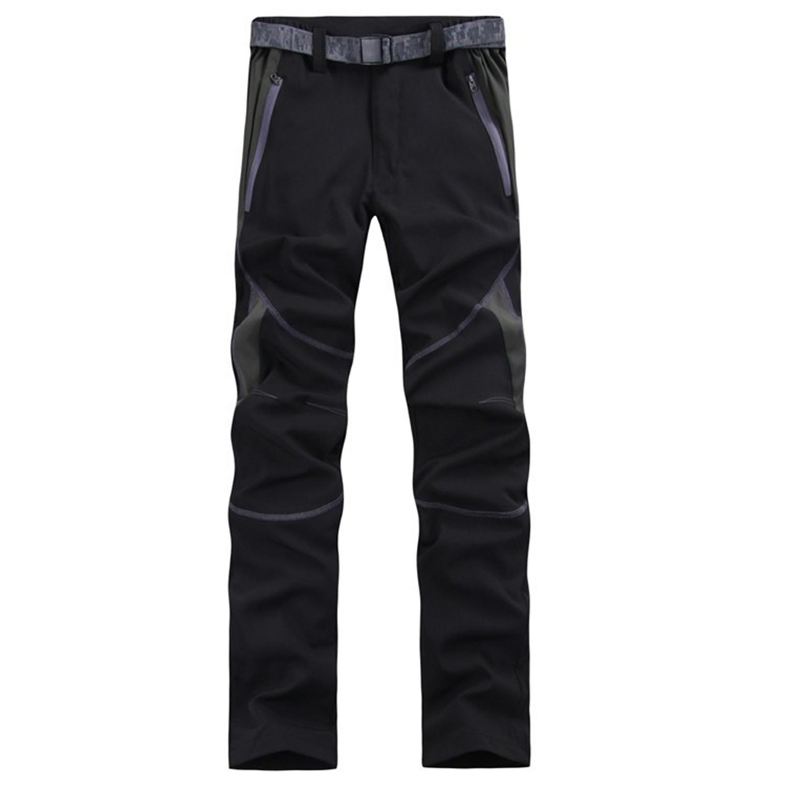 

Women’s Elastic Waist Long Pants with Belt Outdoor Lightweight Trousers Straight Leg Zipper Pockets Stitching Design XL