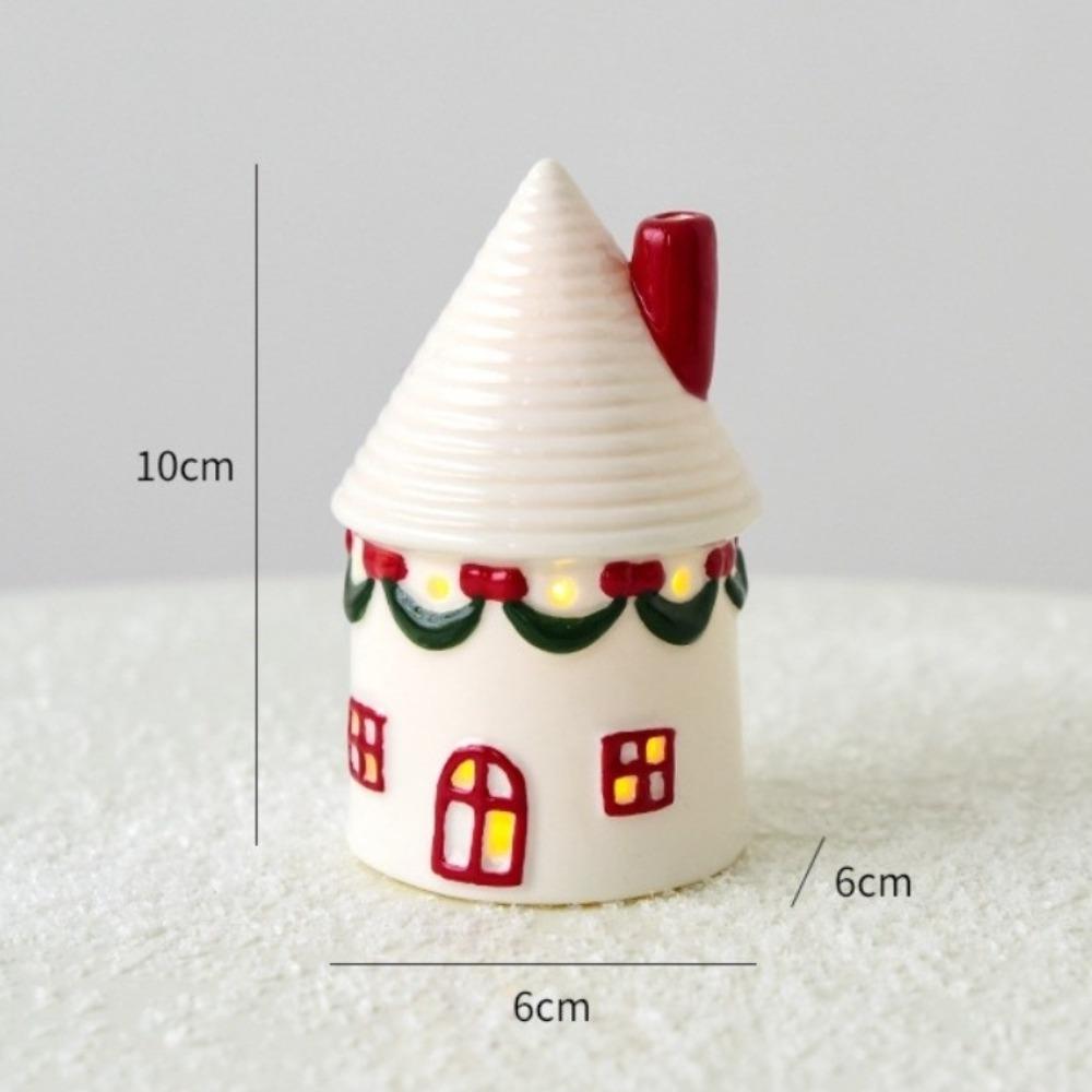 Novas Casas de Natal Iluminadas por LED Castelo Branco de Porcelana Estátua Estilo Rústico Vila de Natal em Miniatura Decoração de Casa