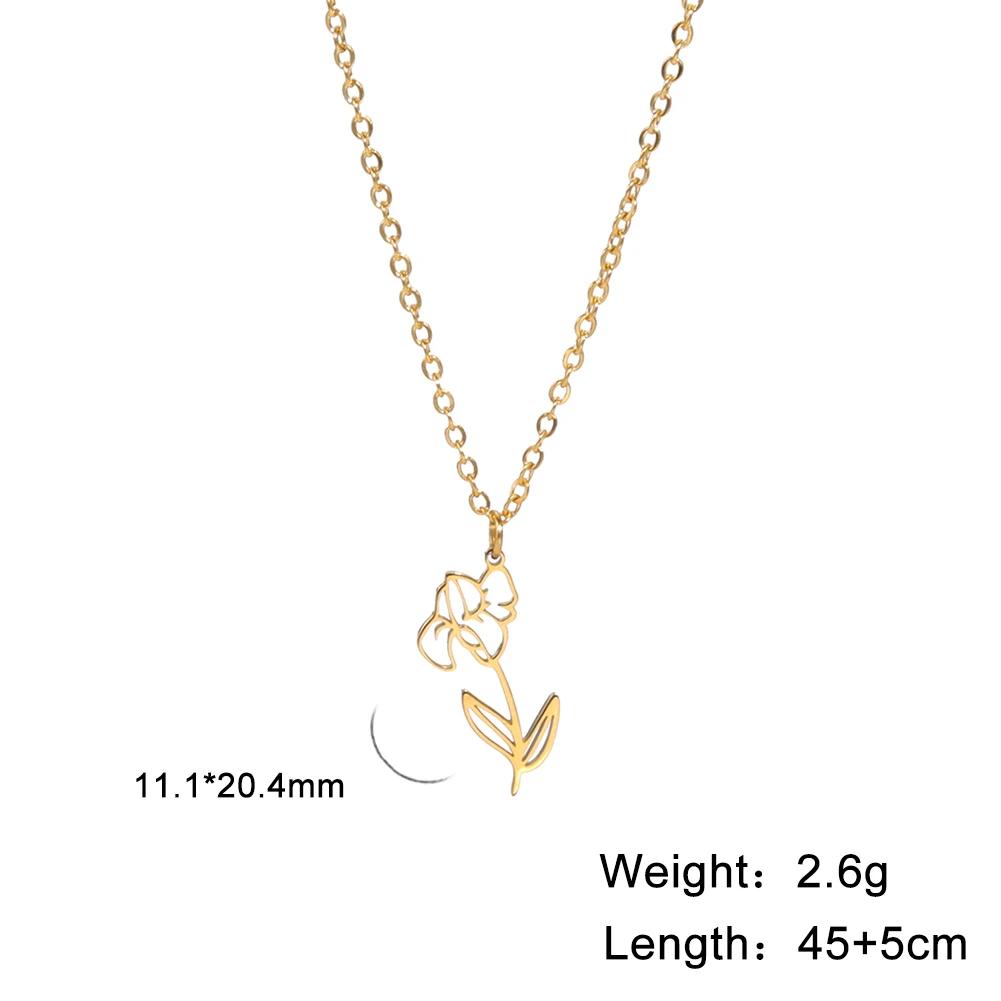 Stainless Steel Birth Month Flower Necklace Snowdrop Daisy Rose Pendant Neck Chains Trendy Jewelry Birthday Gift