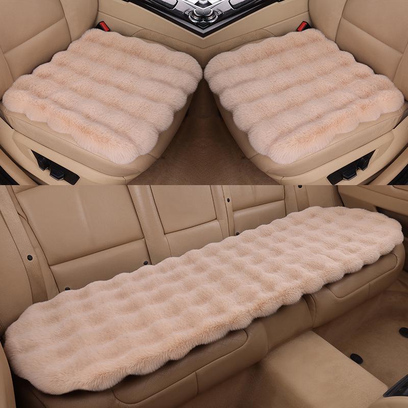 Ensemble Coussin de Siège de Voiture en Velours Peluche Hiver - Coussin Épais Antidérapant en Fourrure de Lapin (3 pièces)
