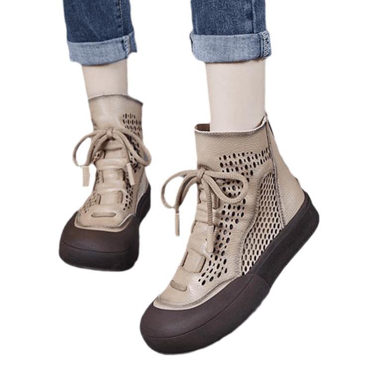 Cool boots mesh hollow breathable Martin boots spring and summer 2025 new retro flat heel hole women's sandals