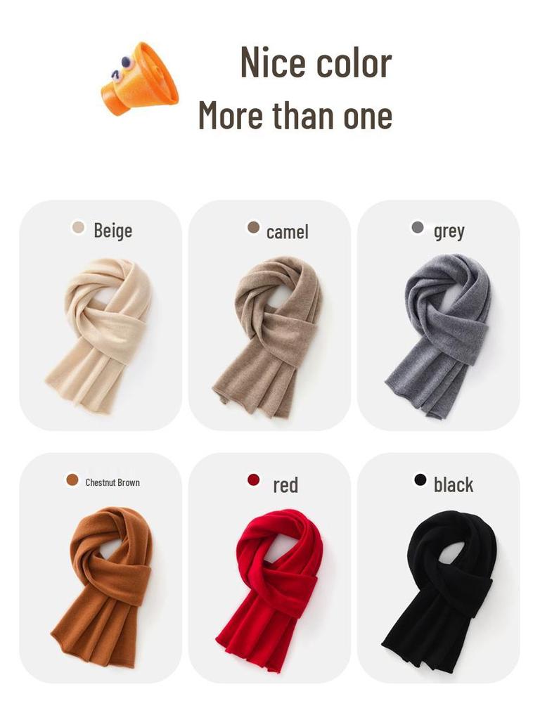 Warm Cashmere Scarf for All: Versatile, Thick Pure Wool, Solid Color, Long Neck Scarf for Men, Women, & Kids - Perfect for Autumn & Winter.