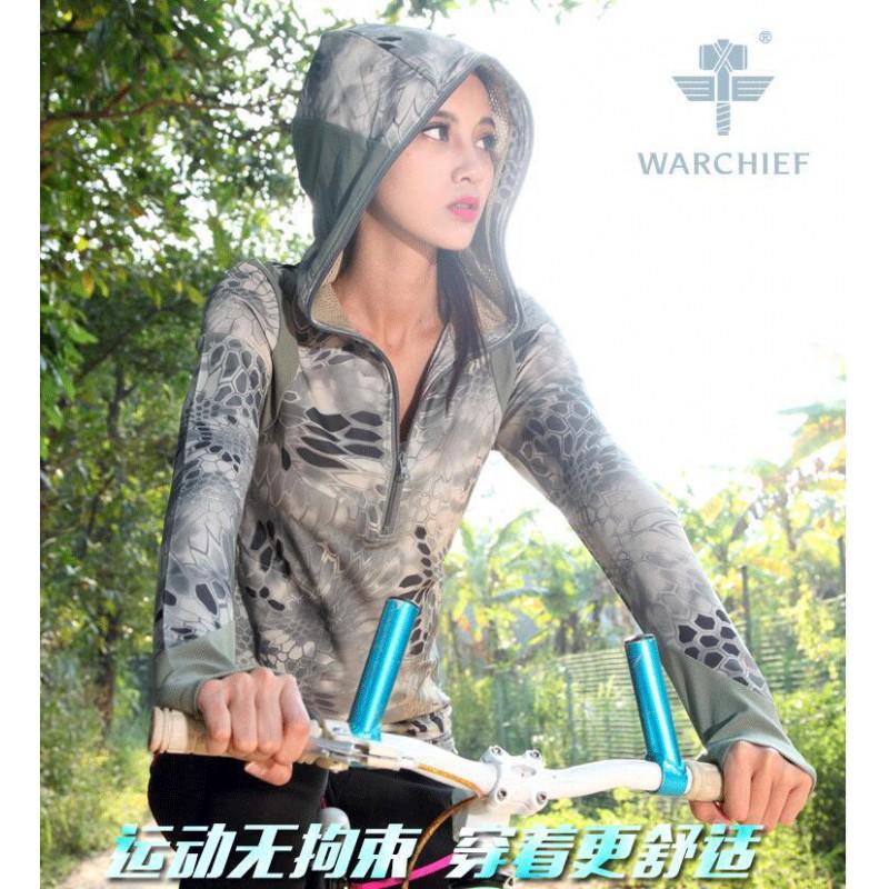 Womens Camo Sun Protection Hooded Long Sleeve T-Shirt Quick Dry Hiking Camping Outdoor Sports Top