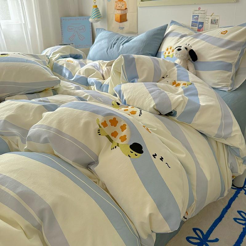 INS Cartoon Pattern Bedding Set For adults kids Fluffy pink lovely Flat Sheet With Pillowcases Colorful King Queen Full size