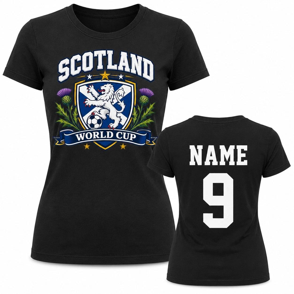 Womens Personalised Scotland Saltire Thistle T Shirt Name Number Fan Tee Gift 4XL