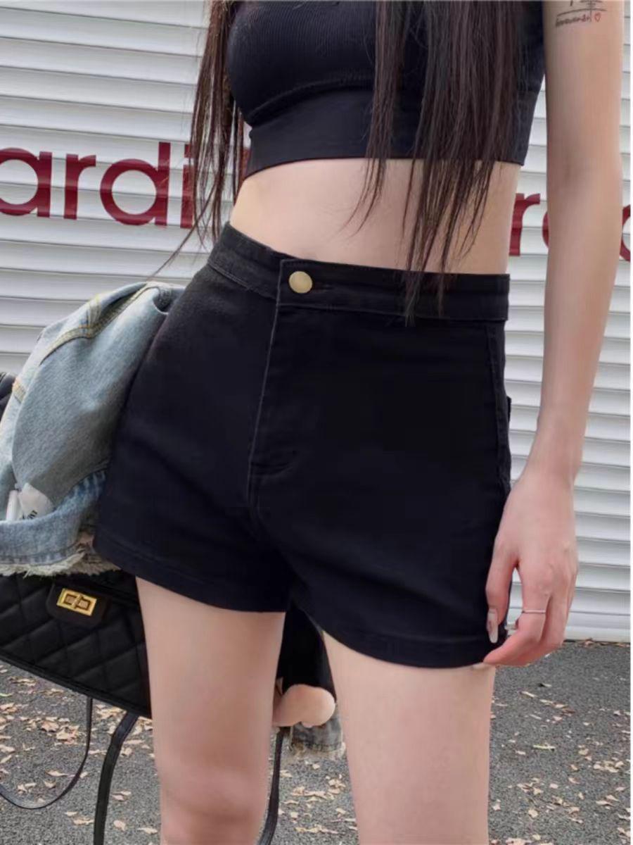 

Женские джинсы скинни с высокой талией 2025 - Утягивающие прямые шорты для жаркого лета Small чёрный