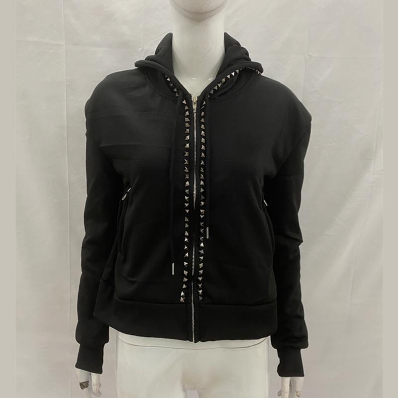 European and American Y2K Fashion Trend Drawstring Style Rhinestone Solid Color Street Hoodie