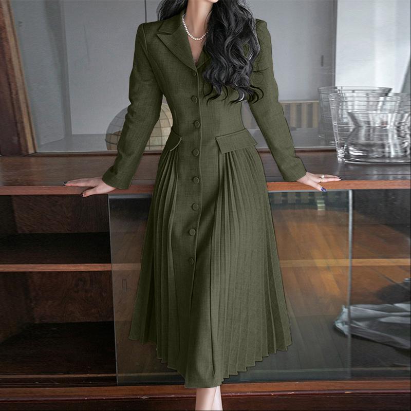 ZANZEA Women Casual Turn Down Collar Long Sleeve Midi Dress