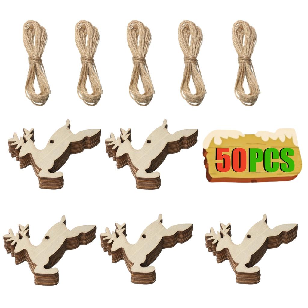 10-50Pcs Wooden Christmas Ornaments Unfinished Wood Slices with Holes Wooden Blanks Pendants for Kid DIY Craft Christmas Tree De